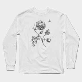 Rose Flower Vinatge Botanical Illustration Long Sleeve T-Shirt